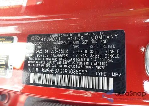 2024 Hyundai Kona Sel из США, поврежденный, VIN KM8HB3AB4RU086087